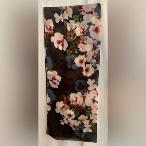Floral on Black Sheer Large Scarf / Evening  Wrap Size 30” x 72”
